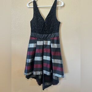 VENUS Black Lace Top Dress with Burgundy and Metallic Silver Stripes